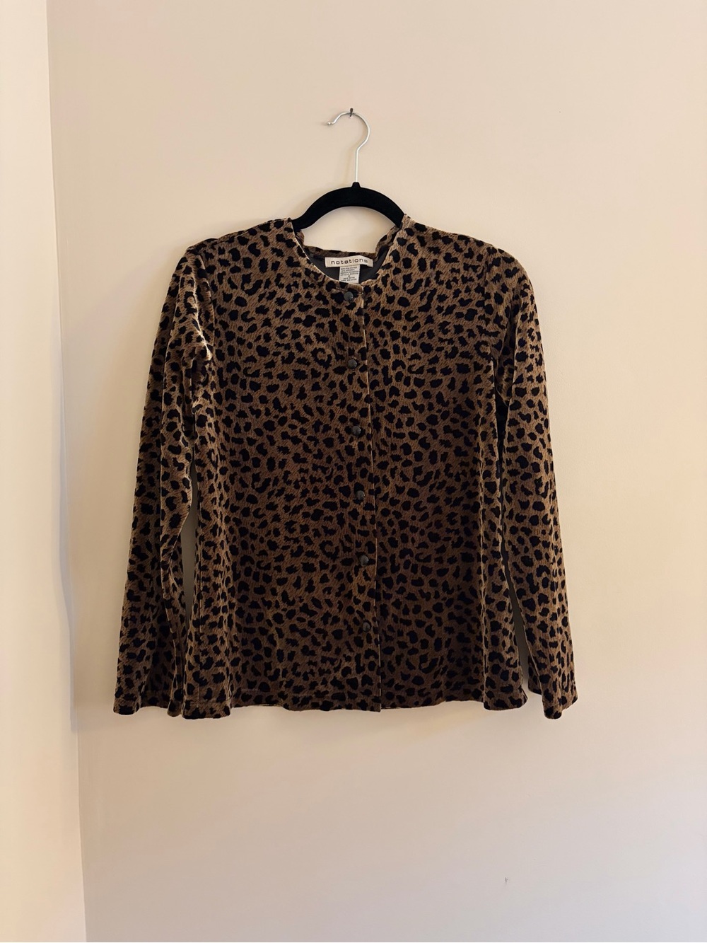 Vintage 90s Notations Velour Leopard Print Button Up Blouse